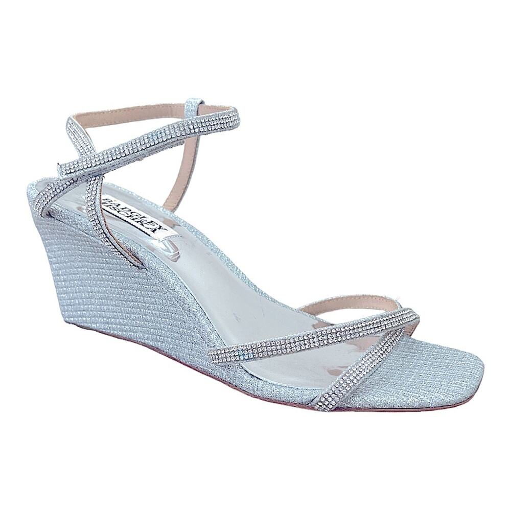 Badgley Mischka Silver Raegan Embellished Wedge Sandals NWOT - Picture 1 of 9